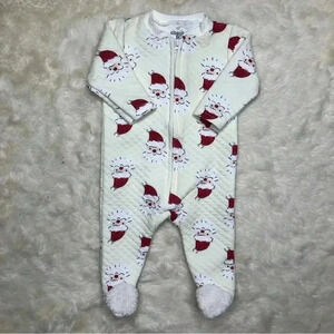 Chick Pea Footed Onesie Christmas Santa Pajamas Zippered White & Red  3-6 Months